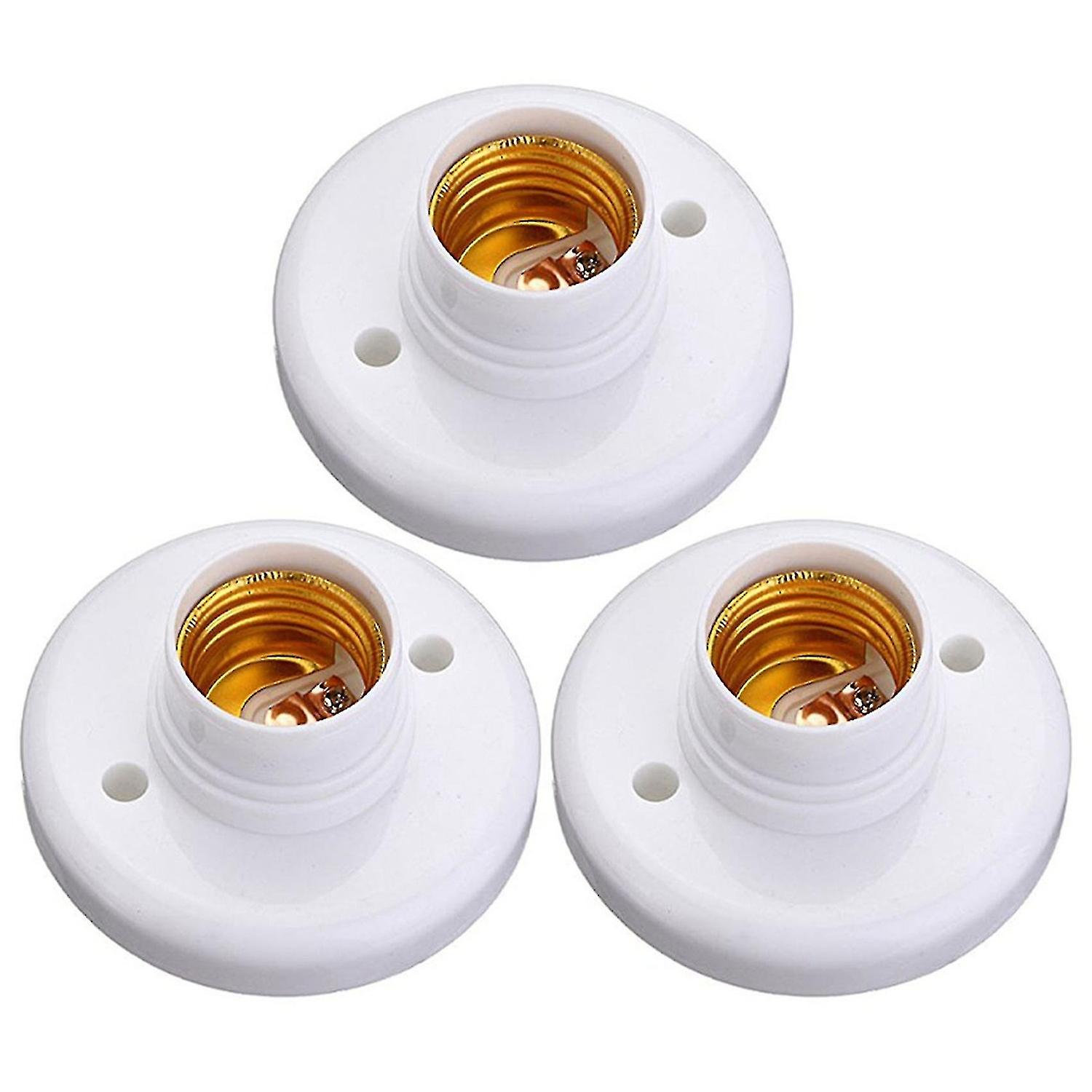 3x E27 Round Plastic Base Screw Light Bulb Lamp Socket Holder White-Good