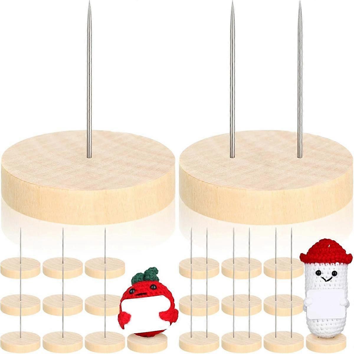 Crochet poupée support simple double aiguille en acier poupée support feutre poupée animale jouet base en bois support A