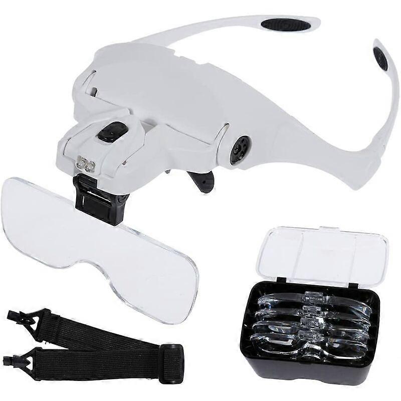 Magnifier 2 LED Lights 5 Lens Magnifier Adjustable, Interchangeable, 1.0X, 1.5X, 2.0X, 2.5X, 3.5X for Engineering