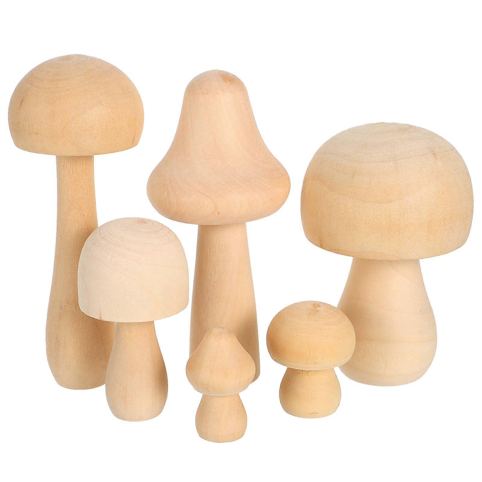 6 Pcs Wooden Mushroom Set Various Sizes Natural Unfinished Mushroom for DIY
