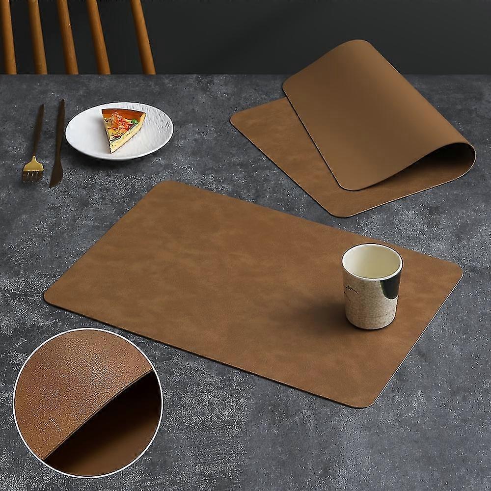 4pcs, Leather Placemats, Rectangular, Waterproof, Heat Insulated Table Mats For Dining Kitchen, Brown Cowhide Pattern Design