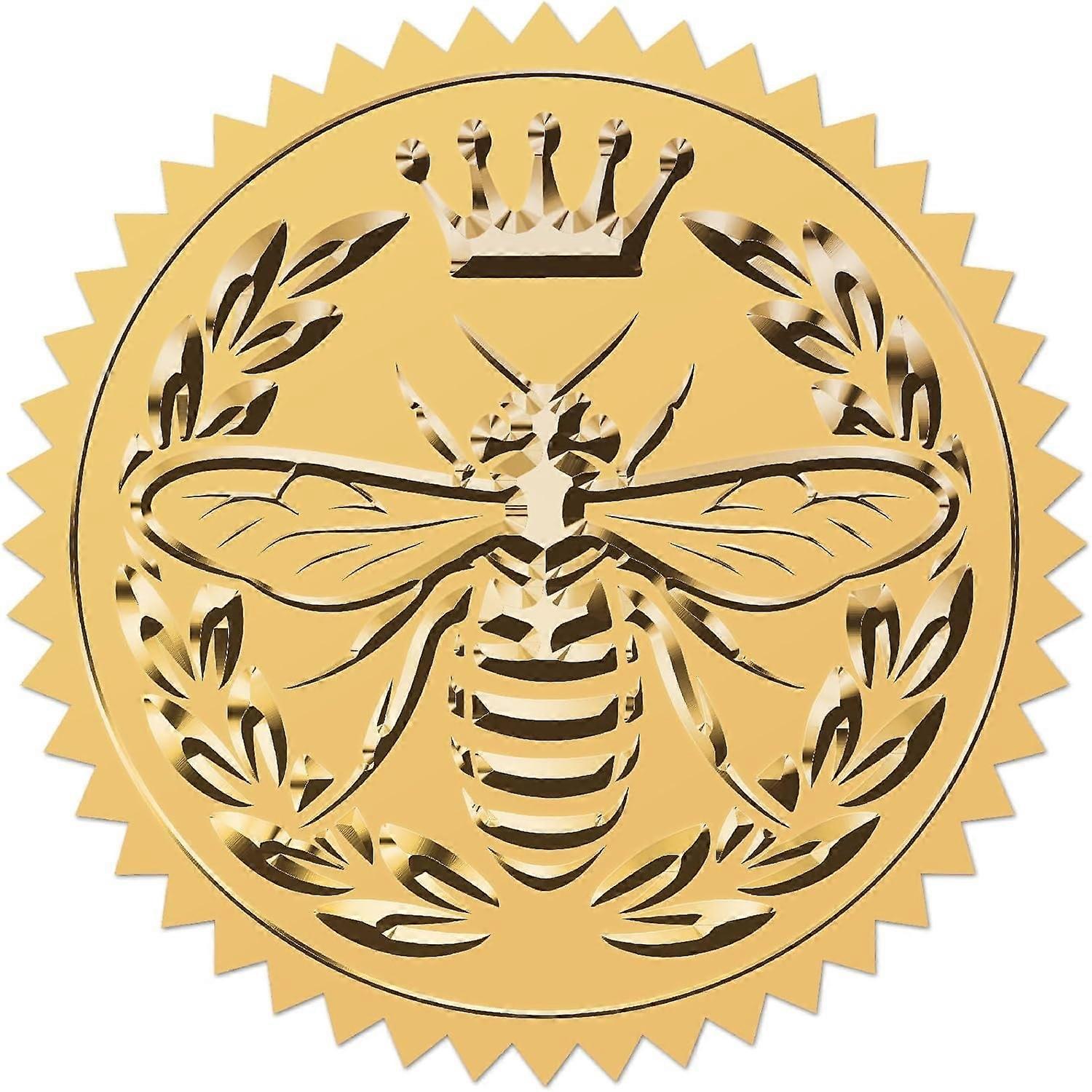 Bee Crown Gold Foil Embossed Stickers 2" Self Adhesive Envelopes Seals Round Labels