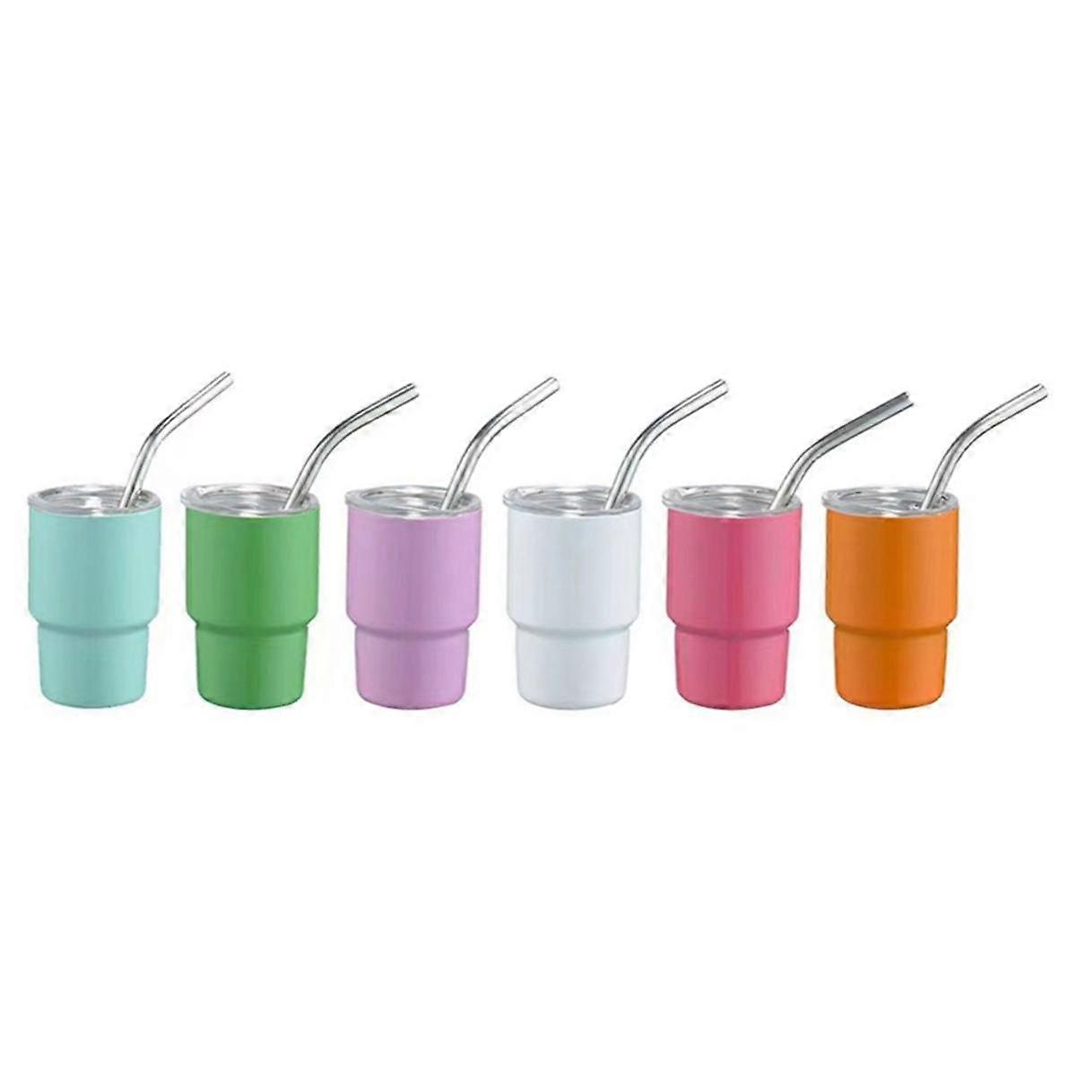 Mini Tumbler Shot Glass με Άχυρο Εξάχνωση Double Layer Metal Cute Shot Γυαλιά Set 3oz με καπάκια
