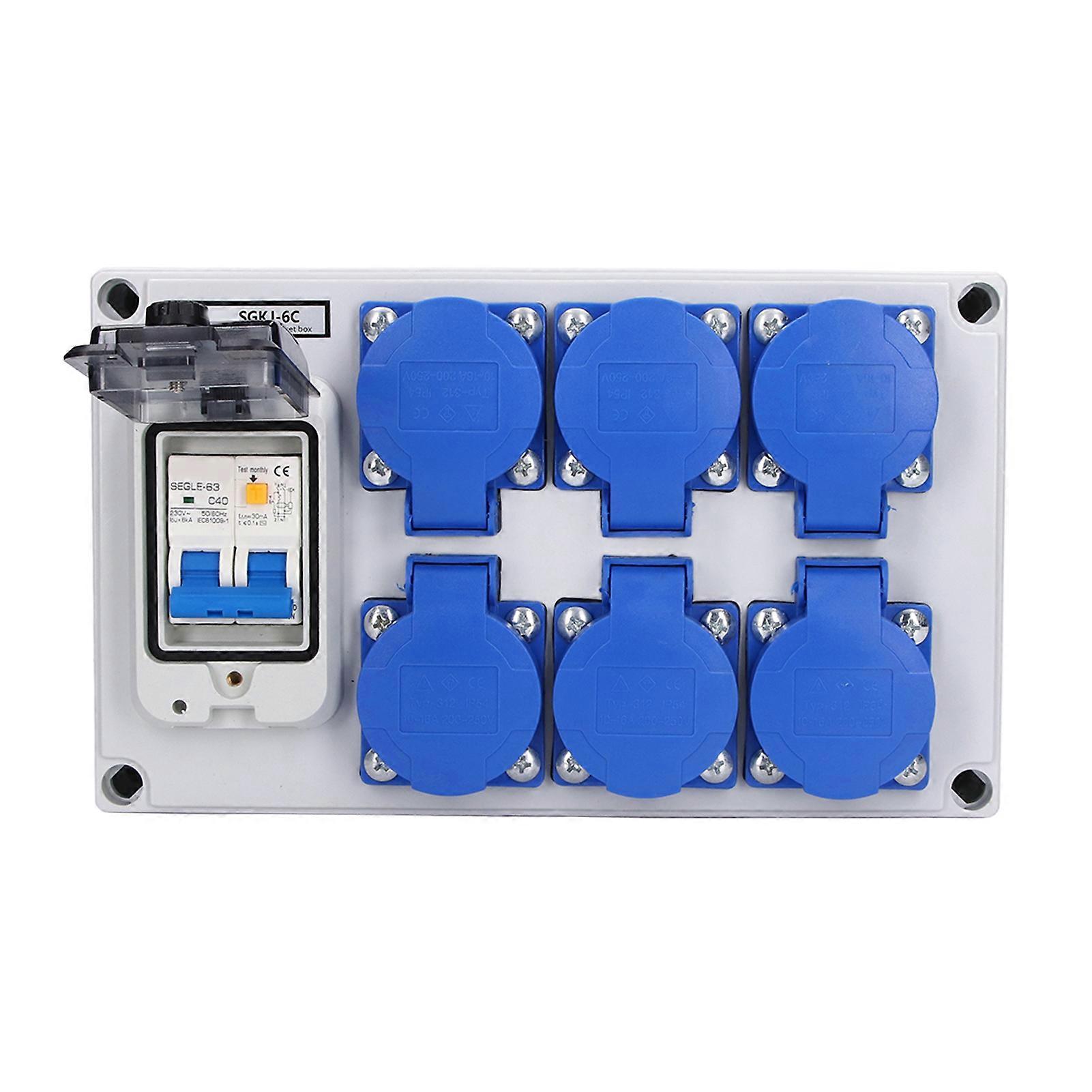 Wall Outlet Box ABS Waterproof 6 Position German Outlets Switch Socket for Gardens 200250V