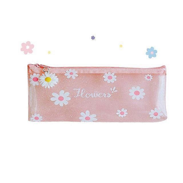 Retro Artistic Daisy Flower Transparent Pencil Case Pencil Bag Large Capacity Buggy Bag