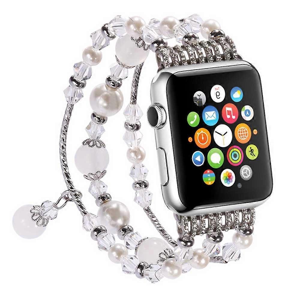 Band Compatible with Apple Watch 38-40mm/42-44mm , Women Girl Elastic Handmade Agate Bracelet Replacement compatible with Apple Watch Series /4 /3/ 2 