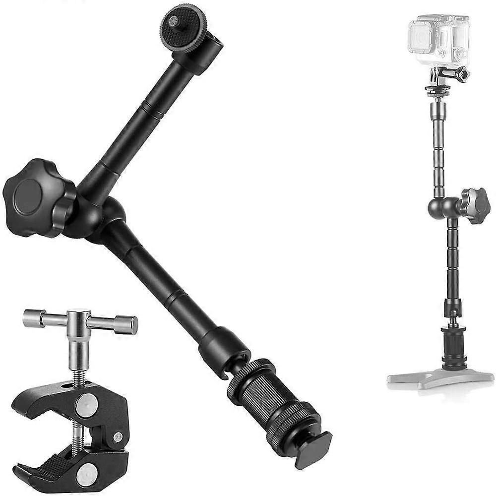 11 Inch Articulating Friction Magic Arm & Large Adjustable Super Clamp Pliers Clip With 1/4 And 3/8 Thread For Dslr Camera Rig, Lcd Monitor, Led Flash