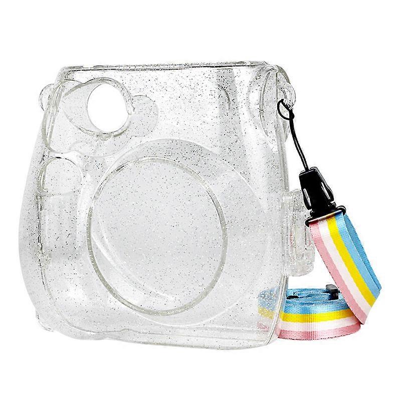 Fujifilm Instax Mini 7s Instant Film Camera Transparent Case, Protective Crystal Clear Cover Bag with Rainbow Shoulder Strap