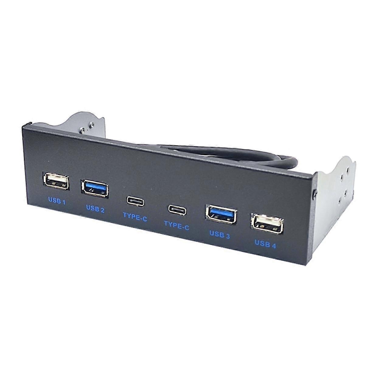 Panneau avant USB 3.0 pour ordinateur de bureau Baie de lecteur de CD-ROM 5.25 pouces USB3.0/3.2 19 broches USB2.0 9 broches vers 2x USB Type C + 2x USB3.0 + 2xUSB2.0