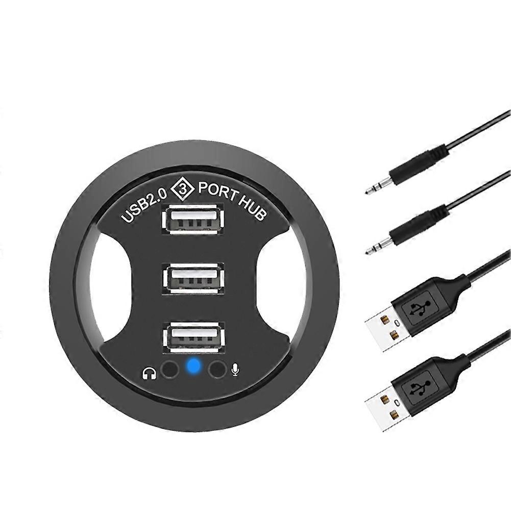 USB Hub USB 2.0 Desktop Grommet USB 2.0 Hub Audio Desk Mount Adapter 3 Port Mount in Desk Multi USB
