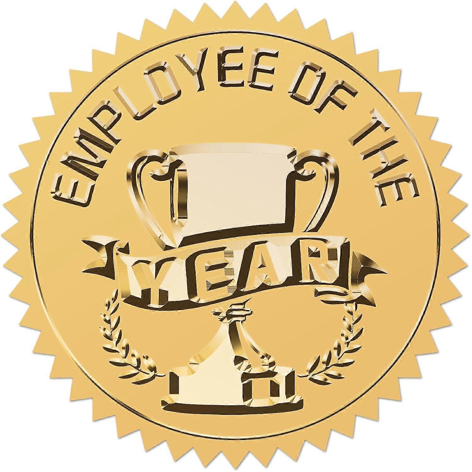 Employee of The Year Gold Foil Embossed Stickers Trophy 2" Self Adhesive Envelopes Seals Round Labels for Award Invitation Graduation Corporate Certif