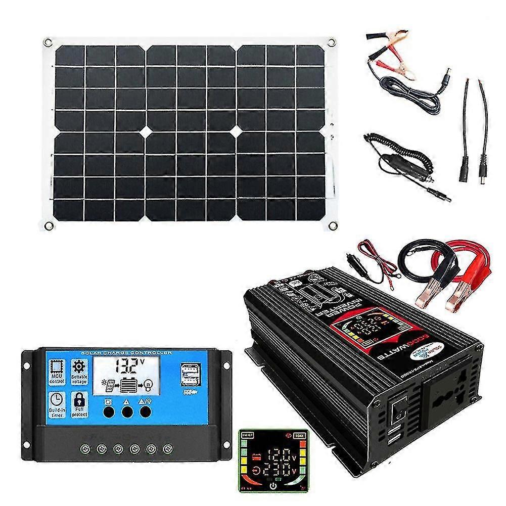Solar Panel Kit Complete 6000w Modified Sine Wave Inverter Lcd Display Dual Usb Dc12v To 220V
