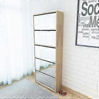 Schuhschrank mit Spiegel 5-lagig hochglänzend weiß 63x17x169,5 cm