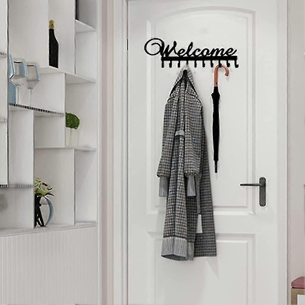 Key Rack With 10 Hooks, Metal Key Board Hook Rail Without Drilling, Black Key