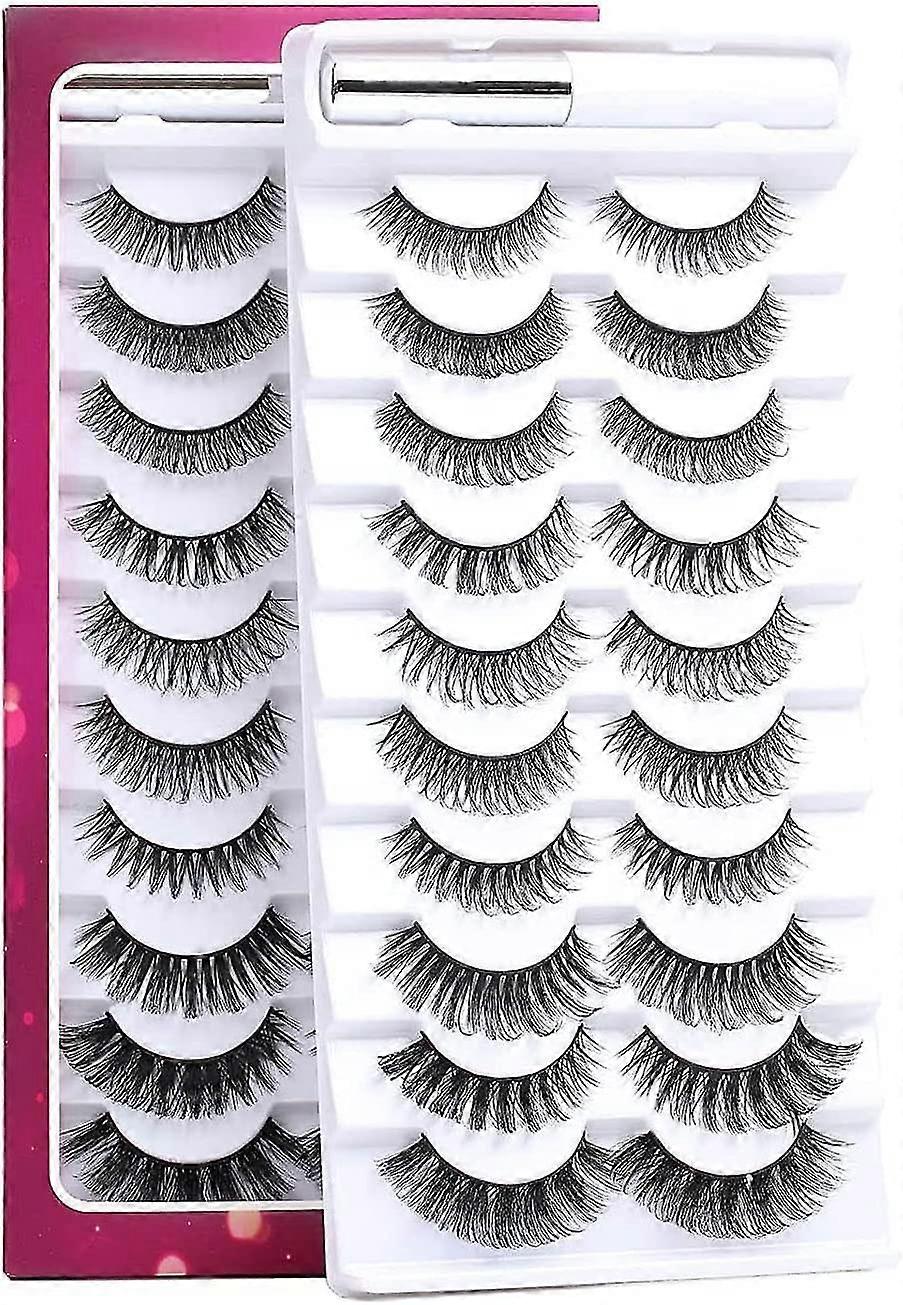 False Eyelashes Russian Strip Lashes D Curl 3d 10 Pairs Fake Lashes Fluffy Wispy Natural False Eyelashes With Eyelash Glue Clear Adhesive Long Lasting