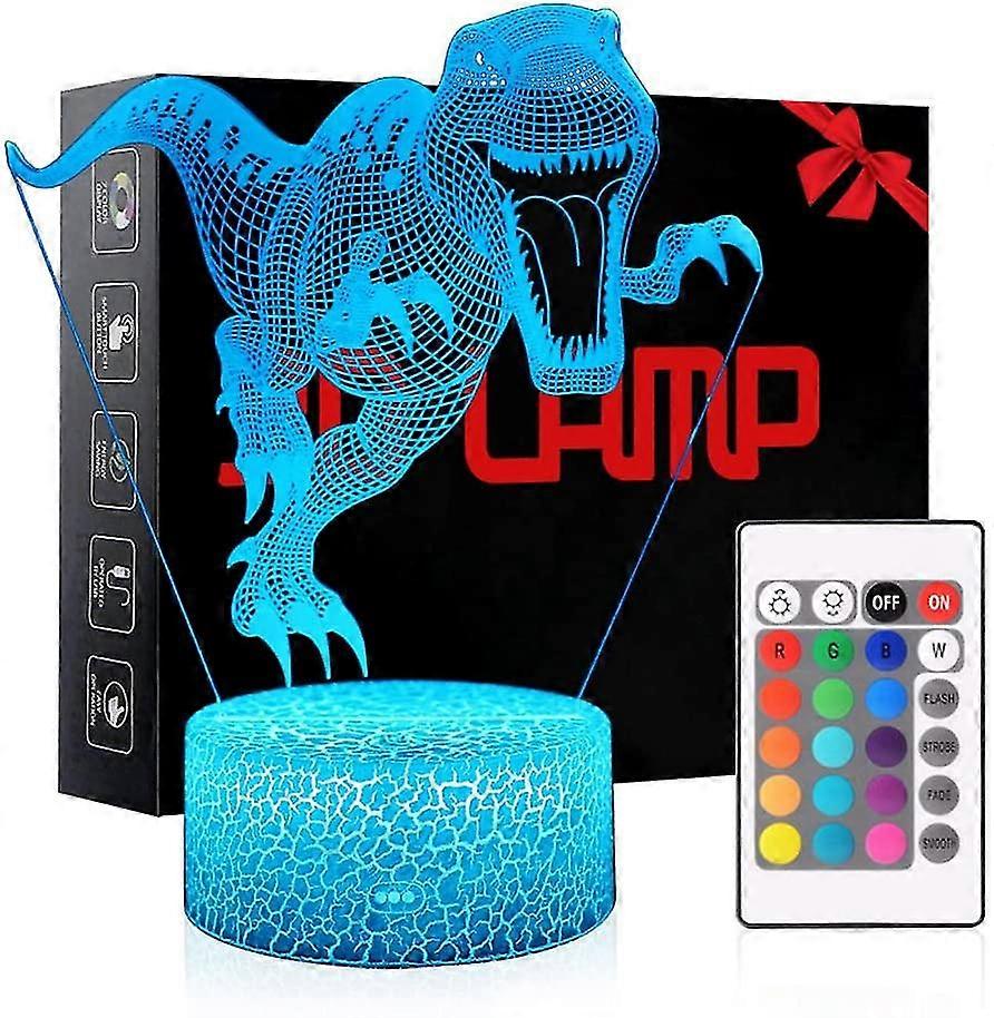 3d Night Light, 7 Colors Changing Smart Switch Remote Control Usb & Battery Powered Jurassic Dinosaur Toy 3d Crackle Led Desk Lamps Perfect Birthday C