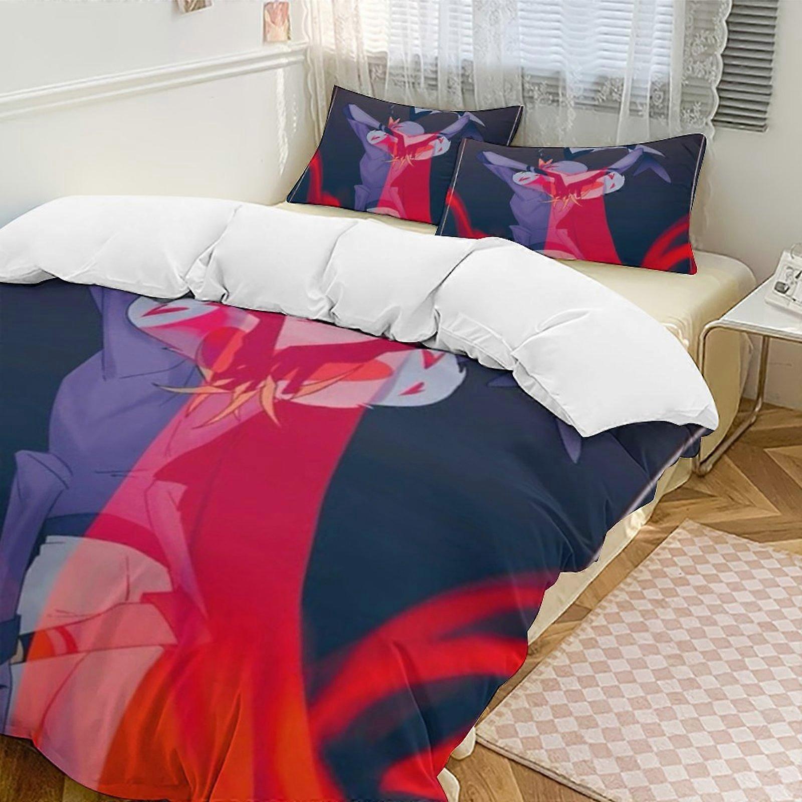 v78 Hazbin Hotel 2 Cama Capa de Edredom Microfibra Conjuntos de Cama Leve 3 Peças Conjuntos de Edredom, 1 Capa de Edredom e 2 Fronhas para Crianças aa78