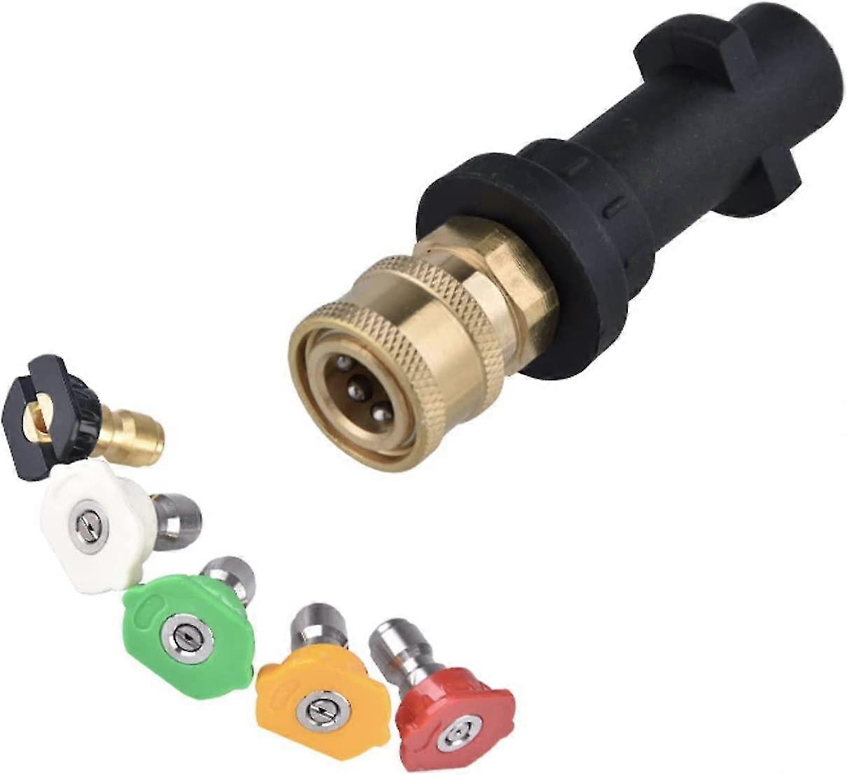 High Pressure Washer Adapter Fitting For Karcher K2 K3 K4 K5 K6 K7 Krcher Pistols, 1/4'' Quick Connect Female Fitting, With 5 Multi-angle Power Nozzle