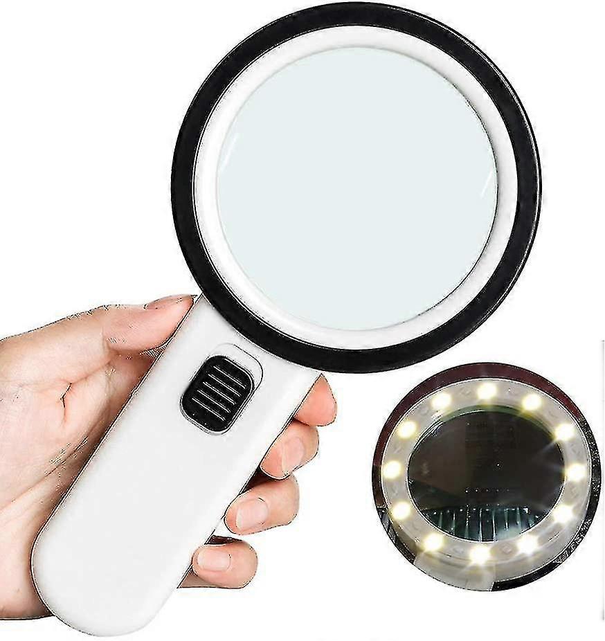 Reading Magnifier With 12 Leds, Size 106mm, Distortion-free Handheld Magnifier With Double Glass Lens