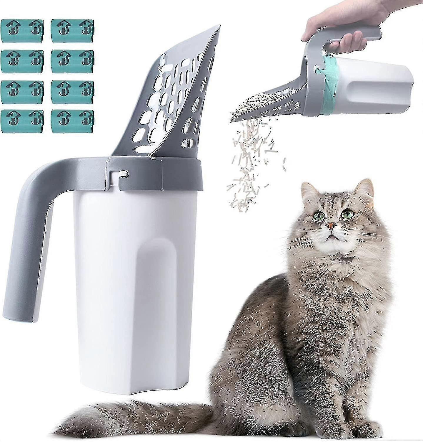 Cat Litter Scoop With Waste Bag, Durable Litter Scoop Removable Deep Cat Shovel