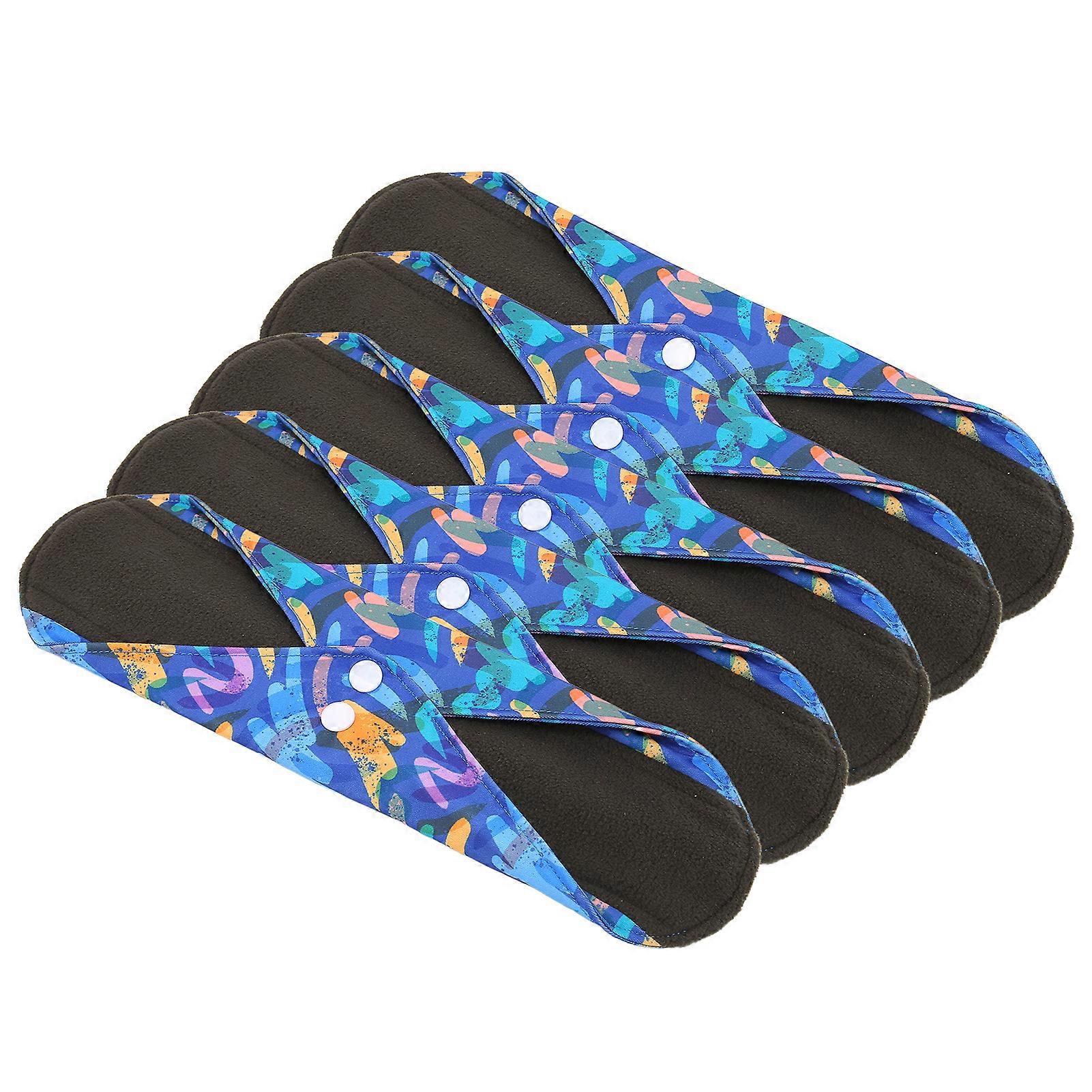 5pcs Washable Menstrual Pad Bamboo Charcoal Soft Printed Exquisite Reusable Sanitary Pad for WomenG46