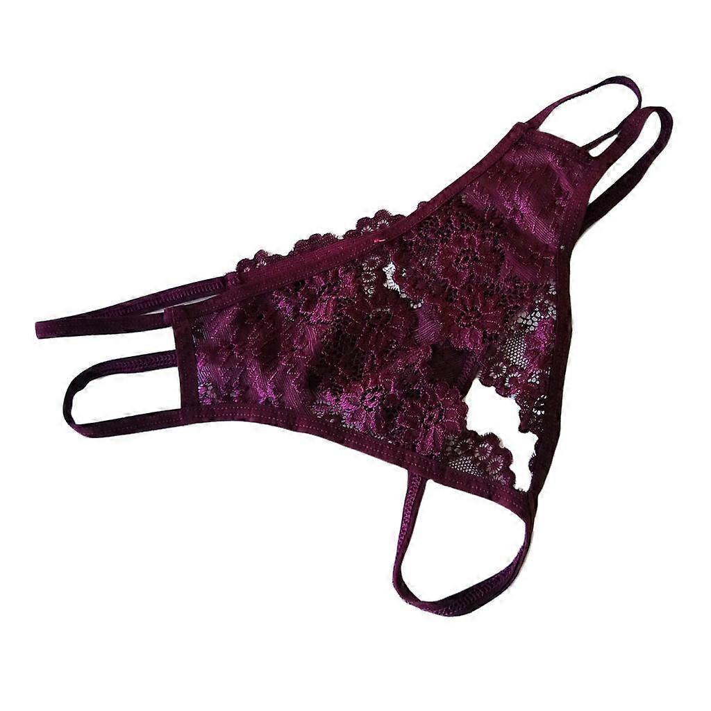 Sexy Stretch Dentelle Ouvert Devant G String T Dos String Sous-Vêtements Vin