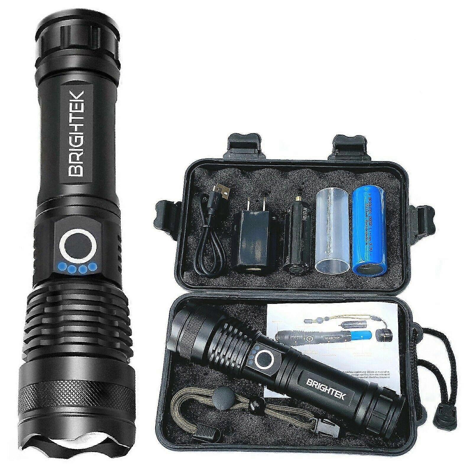 Super Bright 90000lm Led Tactical Flashlight With Rechargeable Battery Zoomable