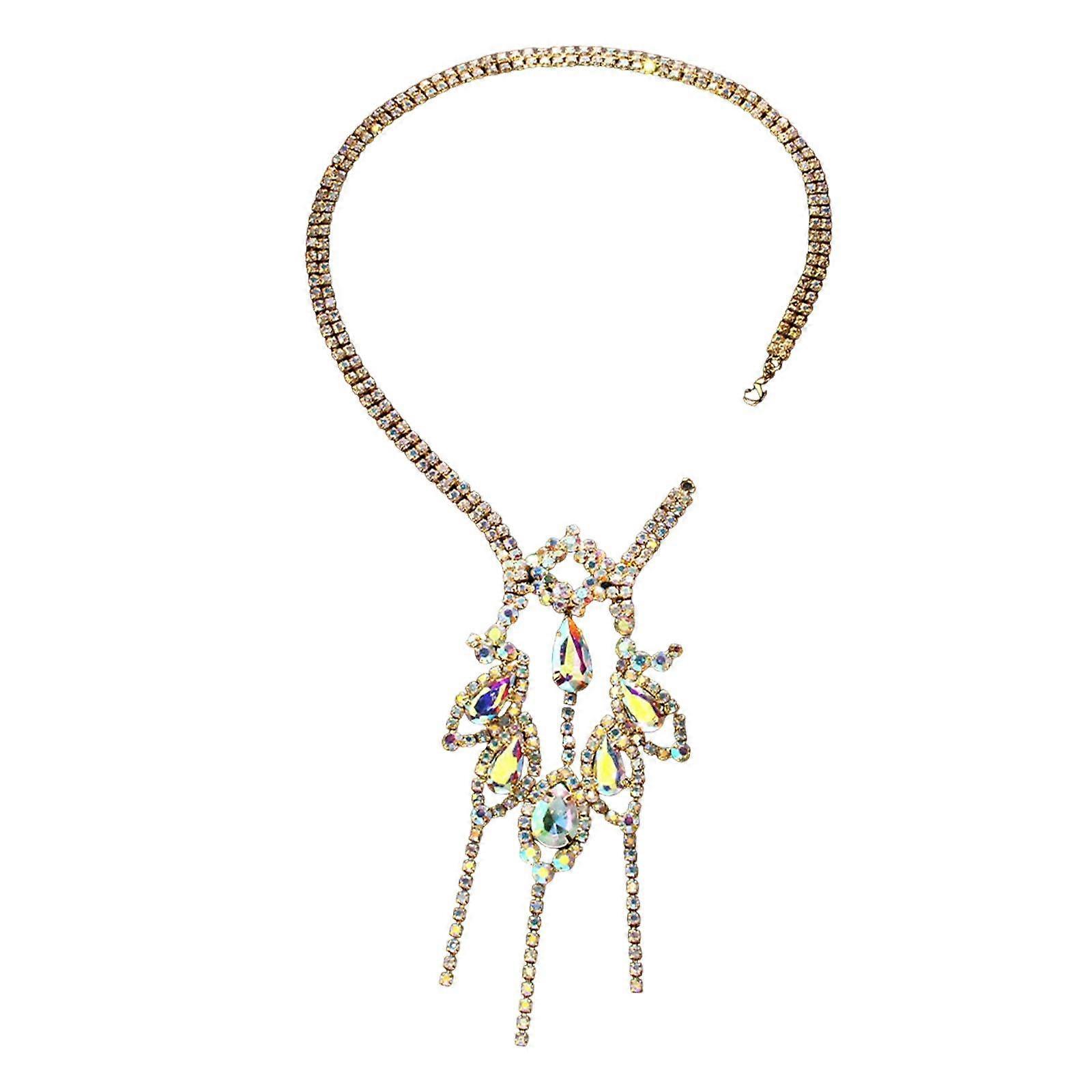 שרשרת גב ריינסטון טרנדי נשים שרשרת גוף לריקודי בטן רייב זהב קיץ