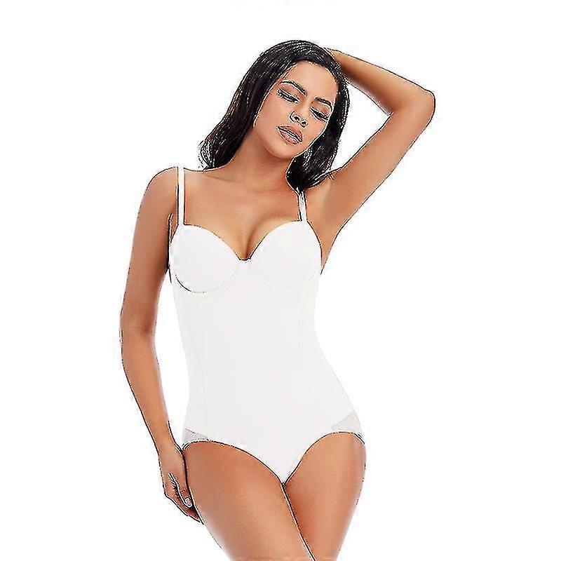 Underwire White Bodysuit Women Shapers Stretch Solid Color Silky Underwear Bodysuits Shapewear White C