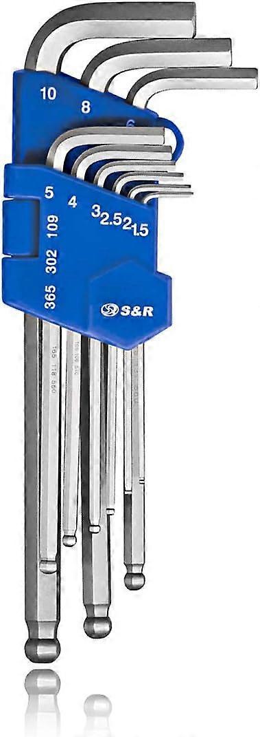 Set Male Allen keys long mm. 9 Hex keys for bikes, cars, furniture. Length from 7.8 to 18 cm