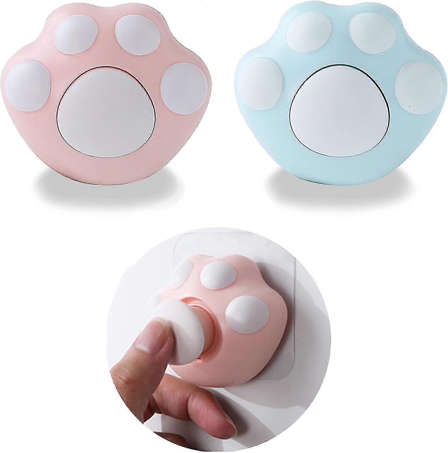 Cute Bathrobe Hook And Towel With Cat Paw And Abs Multifunctional Large Hook Bathrobe Hook 2pcs (pink, Sky Blue)