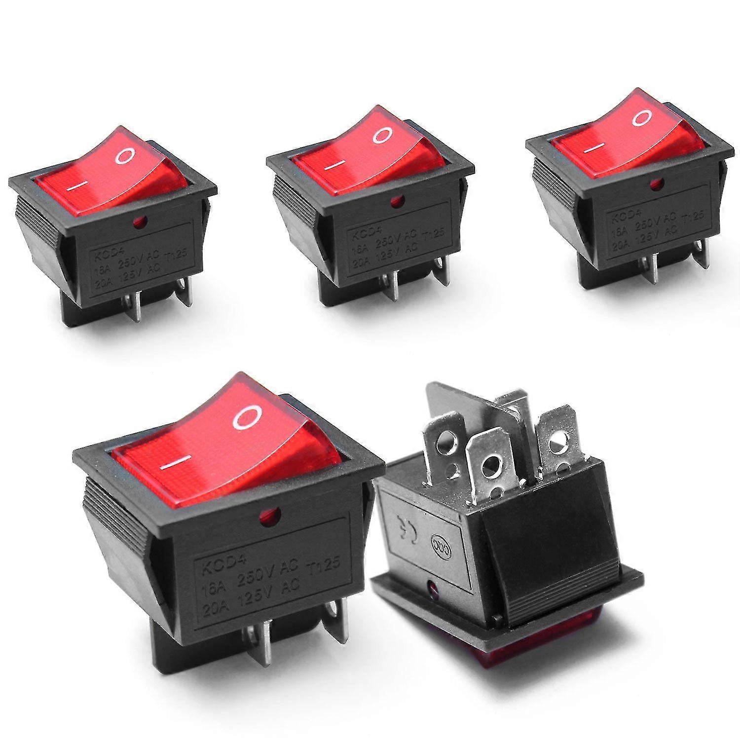 5pcs Boat Light On/off Rocker Switch 4 Pin Red