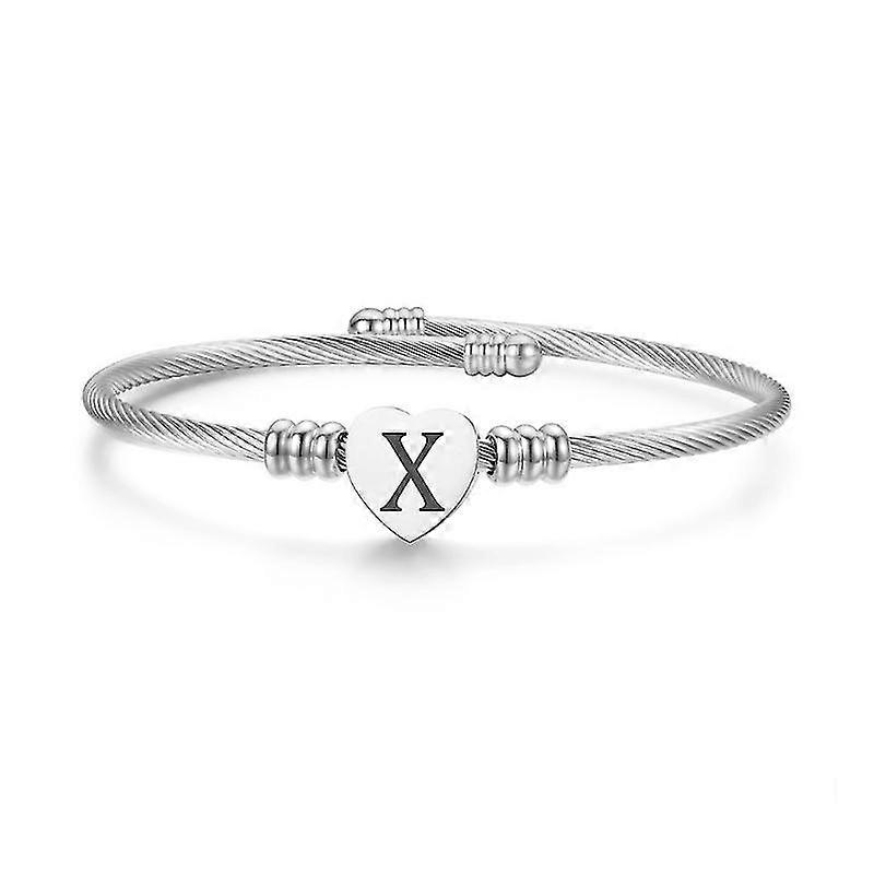 Hapiship Bracciale a cuore in acciaio inossidabile di colore argento con lettera di moda iniziale alfabeto charms bracciali per le donne G239