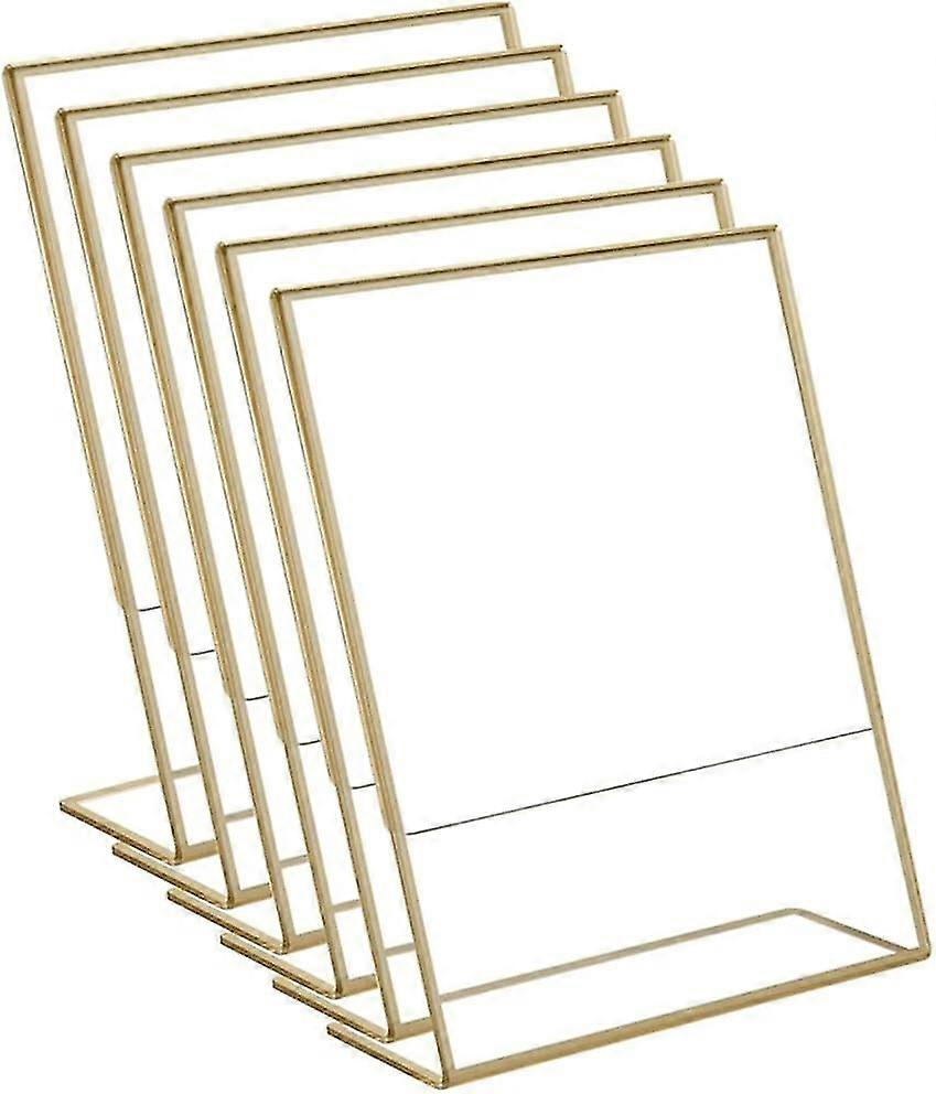 20 Pack Acrylic Gold Frames - Table Sign Holders for Wedding & Restaurant - Slanted Back