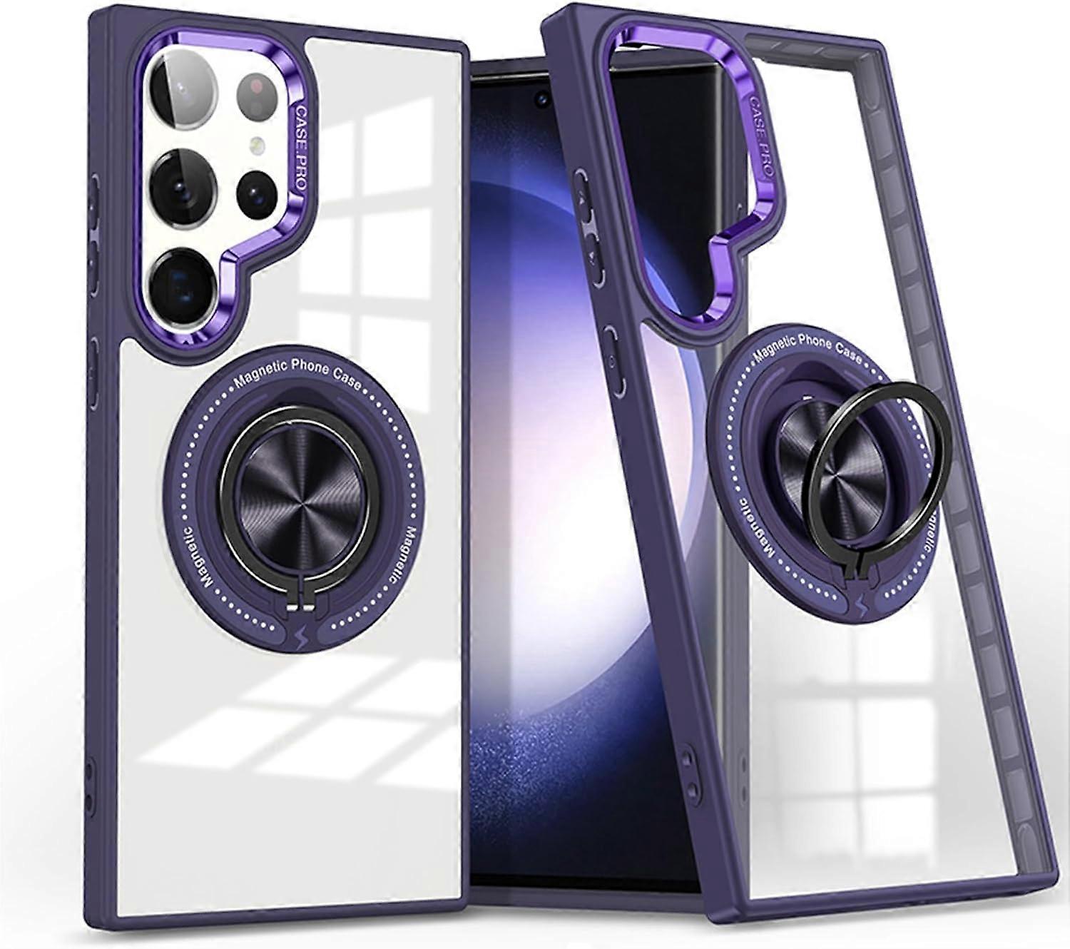 Galaxy S24 Ultra Clear Case with Stand Compatible with Magsafe, S24 Ultra Magnetic Case with 360 Rotating Ring Kickstand