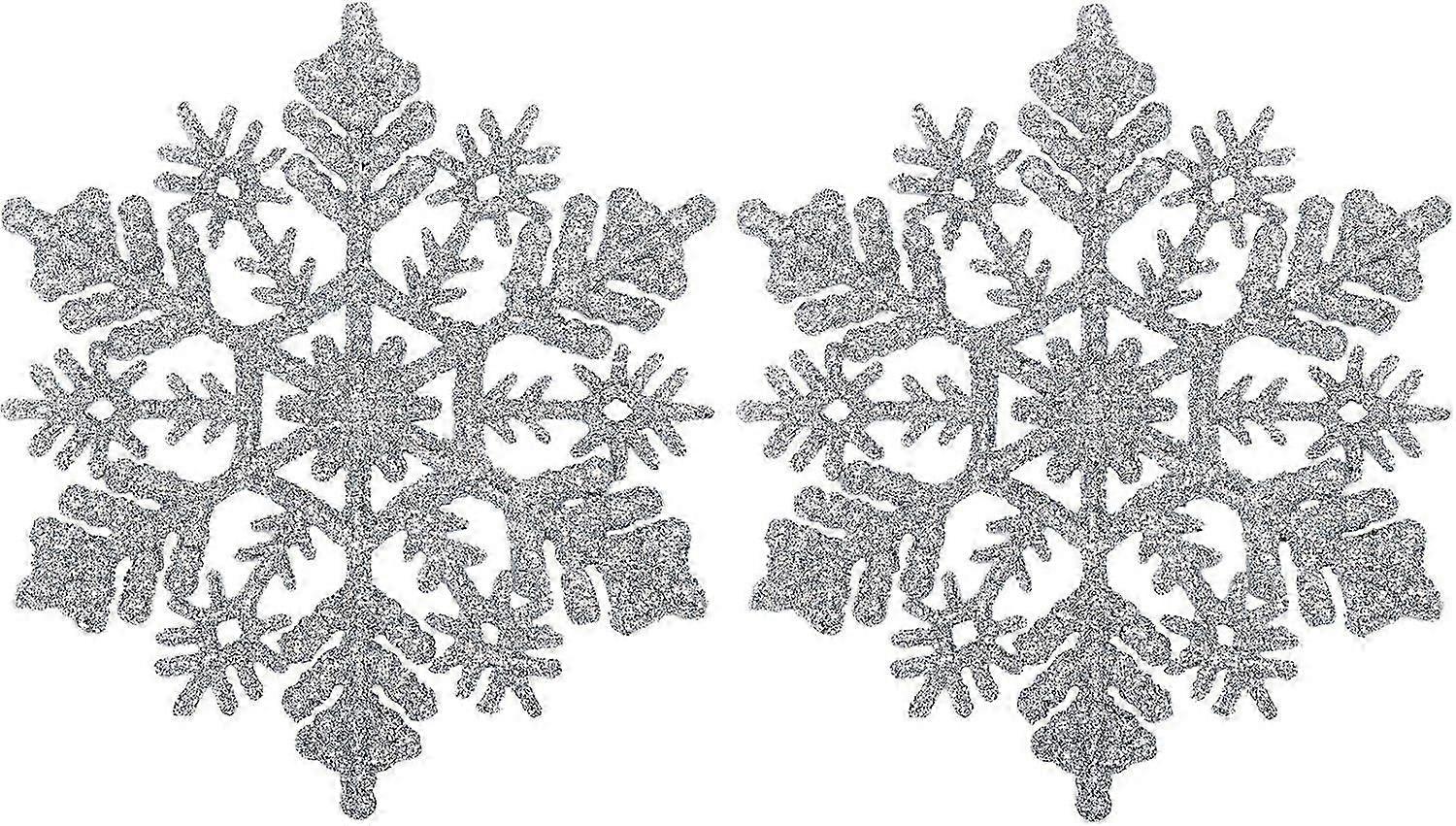 プラスチッククリスマススパークリングキラキラスノーフレークオーナメントクリスマスツリーデコレーション(4'/ 10cm、シルバー)
