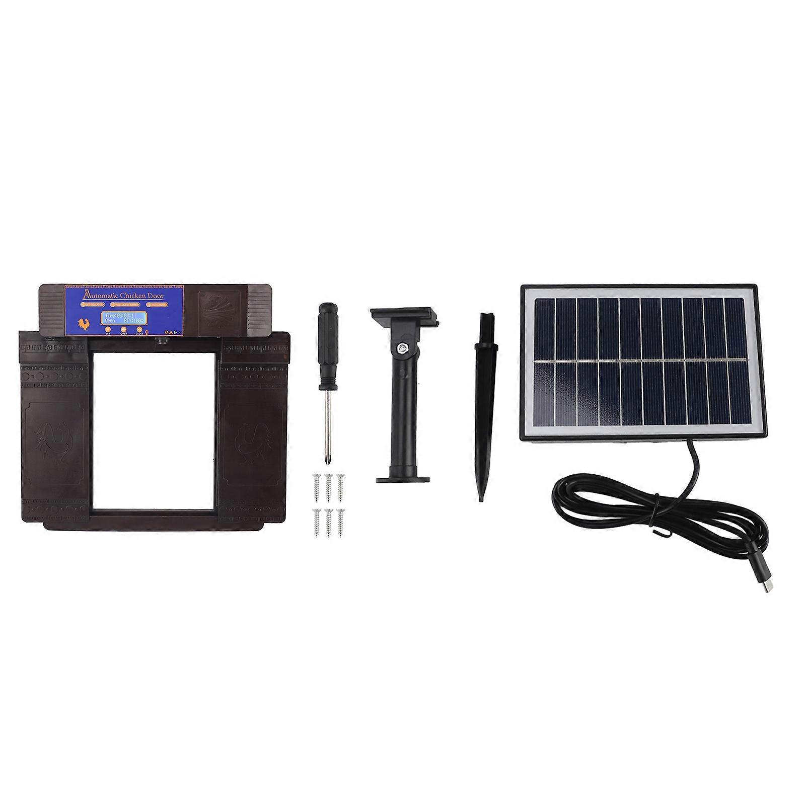 Automatisk dörröppnare till hönshus, klämskyddad, IP45, vattentät, soldriven dörr till hönshus med timer, mörkbrun