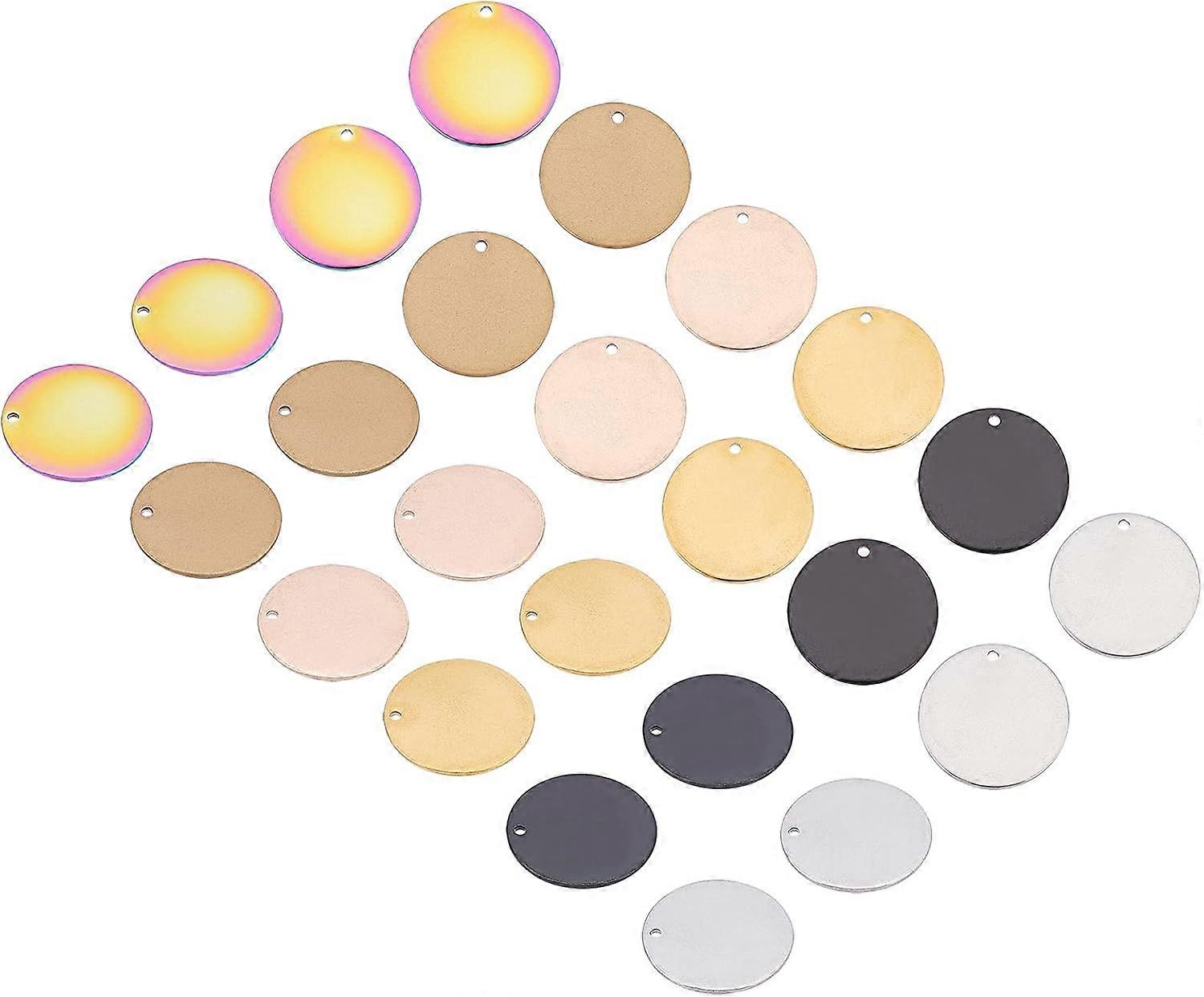 30Pcs 6 Colors Flat Round Vacuum Plating 304 Stainless Steel Charms Blank Stamping Tag Smooth Pendant for DIY Jewelry Making DIY
