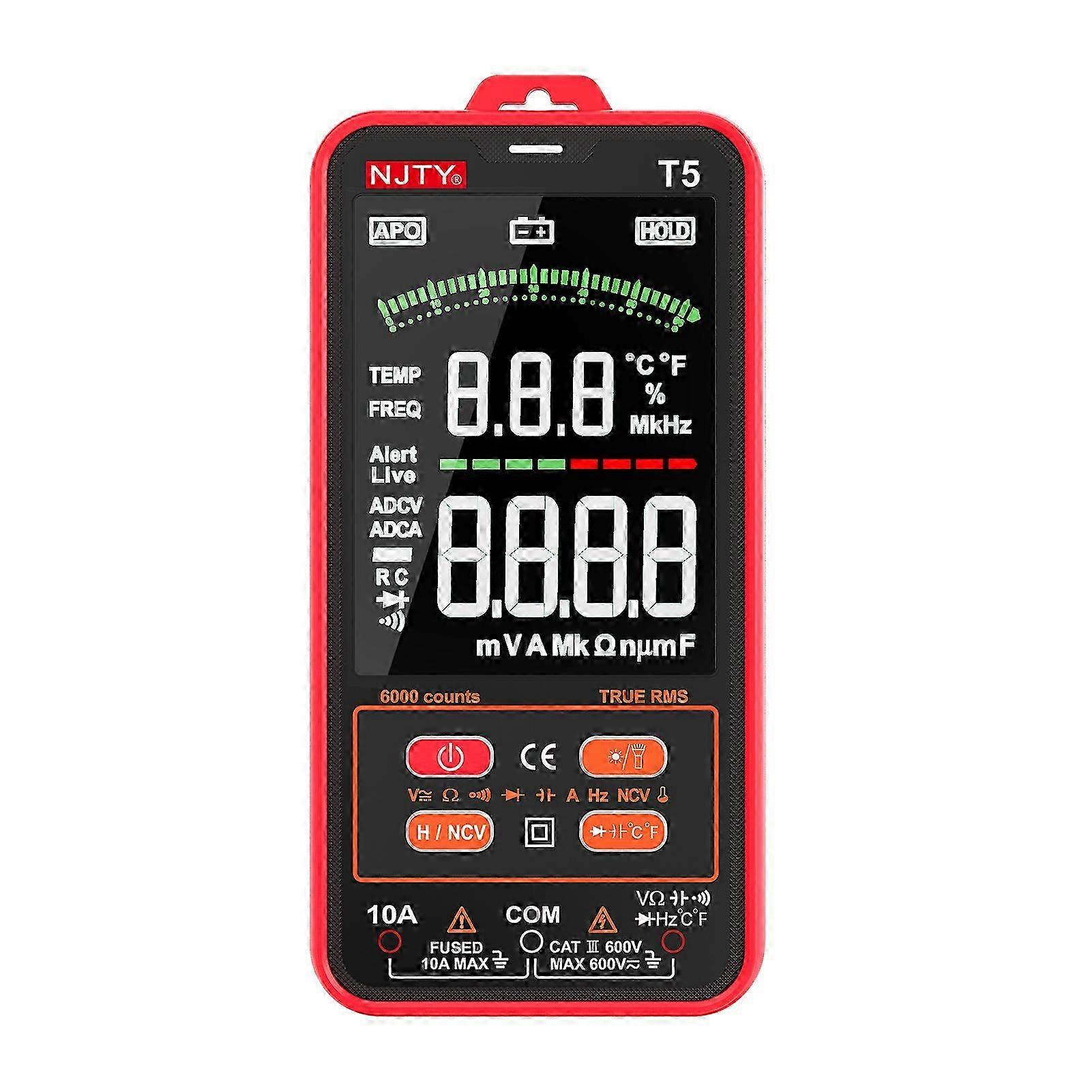 NJTY T5 6000 Counts True RMS Multimeter Digital Universal Tester 3.8-inch Large LCD Display Multi-Tester 600V Voltmeter 10A Ammeter AC/DC Voltage & Cu