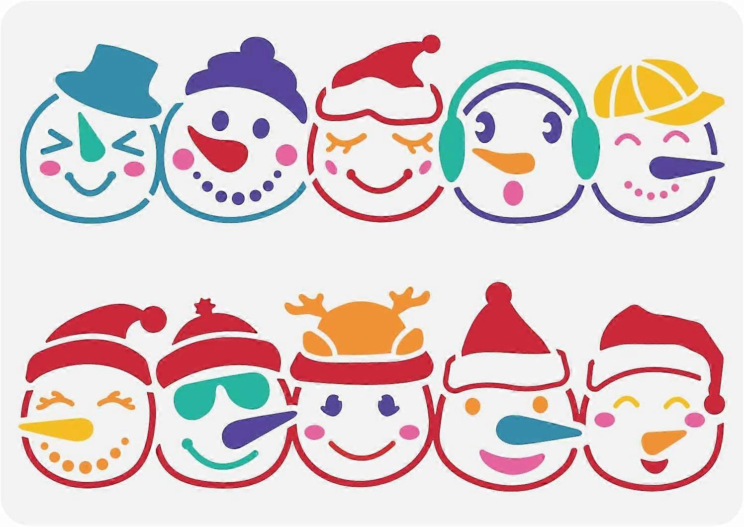 Snowman Border Stencil 11.7x8.3 inch Reusable Snowman Face Painting Stencils Snowman Pattern Drawing Template Winter Theme Stencil for DIY Painting Dr