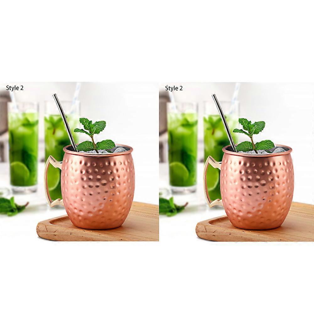 2pcs Stainless Steel Moscow Mule Mugs 550ml Copper Plated Cups -Hammered Style