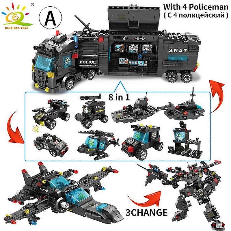 HUIQIBAO SWAT Police Station Truck Model Building Blocks City Machine Helicopter Car Figures Bricks Educational Toy For ChildrenAChina Remote Control