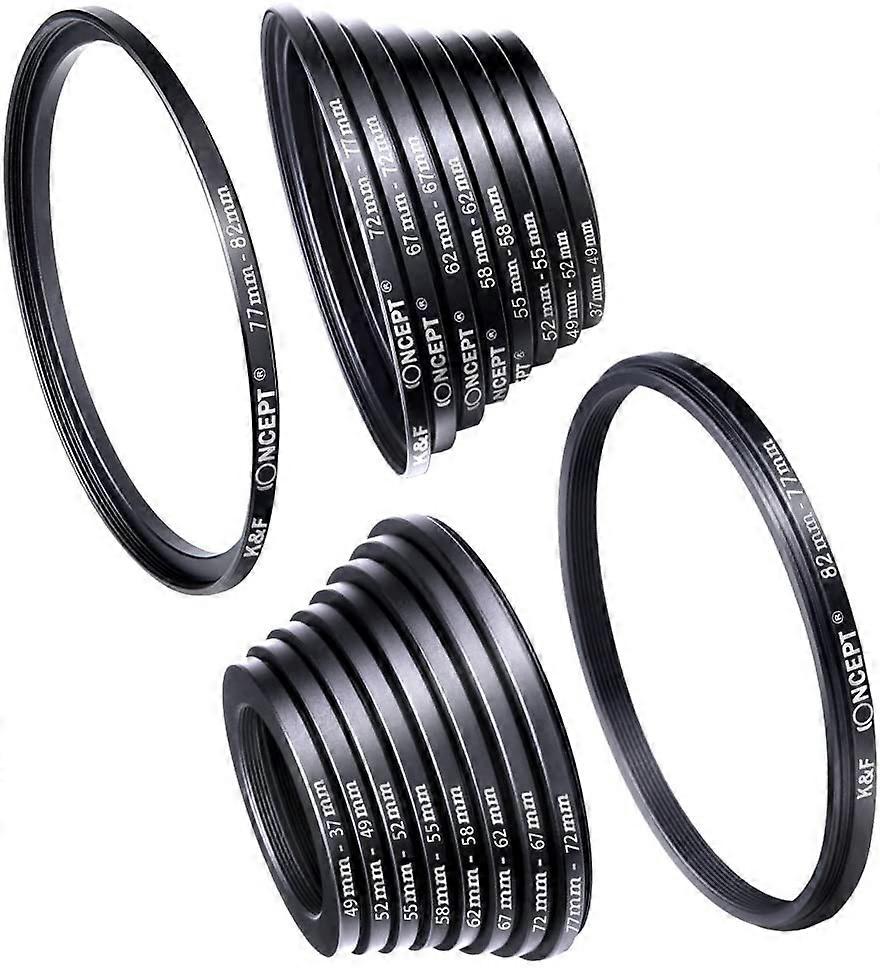 CONCEPT 18pcs Camera Lens Filter Step Up/Down Adapter Ring Set 37-82mm 82-37mm for Canon Nikon Sony DSLR Camera Lens