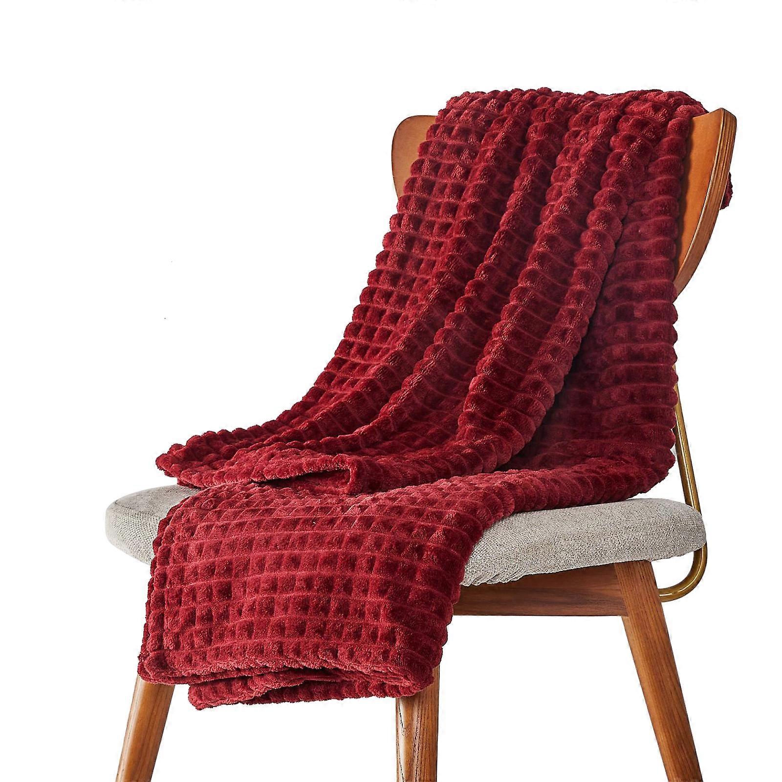 Nyankommet Deluxe flanellullteppe i mørkeblått Jacquardvev, supermykt til sofa/seng