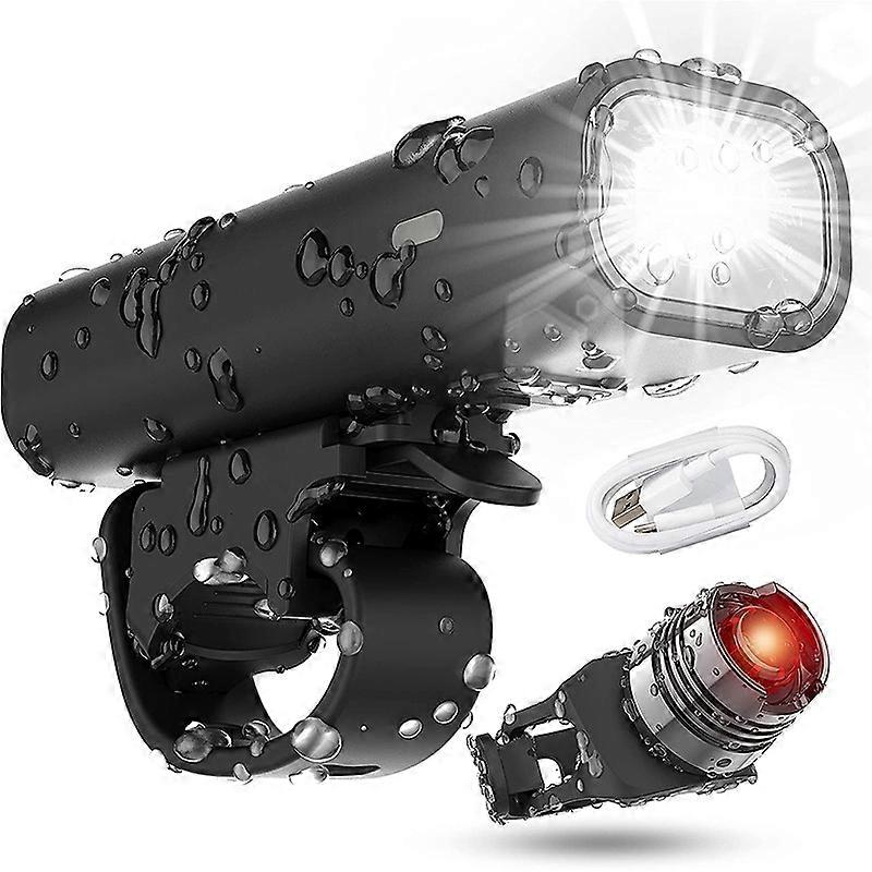 Bicycle light group (front and rear light groups), bicycle light LED, 2 light modes, USB rechargeable, waterproof, 400 lumens