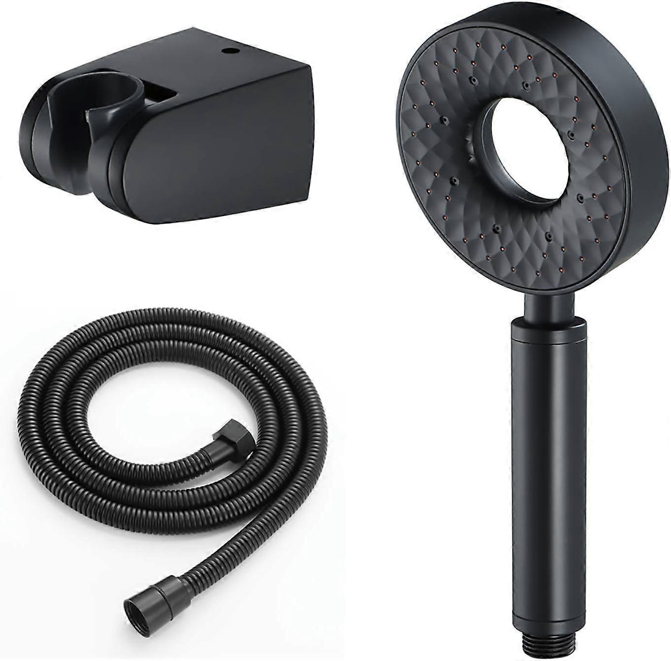 Soffione doccia ad alta pressione Doccetta rotonda in ABS con tubo doccia in acciaio inossidabile da 1,5 m Soffione doccia a mano Soffione doccia a 3 funzioni con supporto, nero