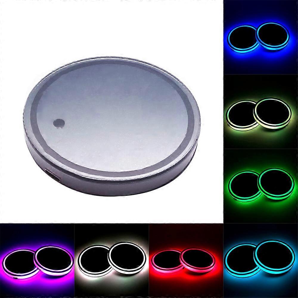 2X Car LED Cup Holder Automotive Interior Dome Lamp USB Drink Holder Anti Slip Mat Product Bulb Multi Colorful Atmosphere Lights