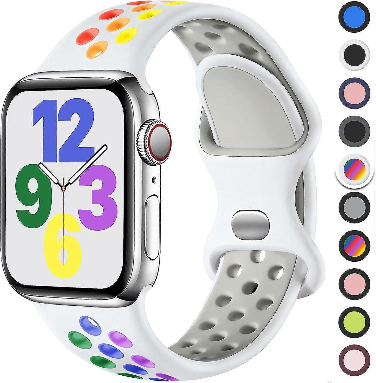 White Color Sport Strap Compatible with Apple Watch Strap 42/44/45/49mm, Breathable Silicone Double Hole Buckle Strap, for iWatch Series