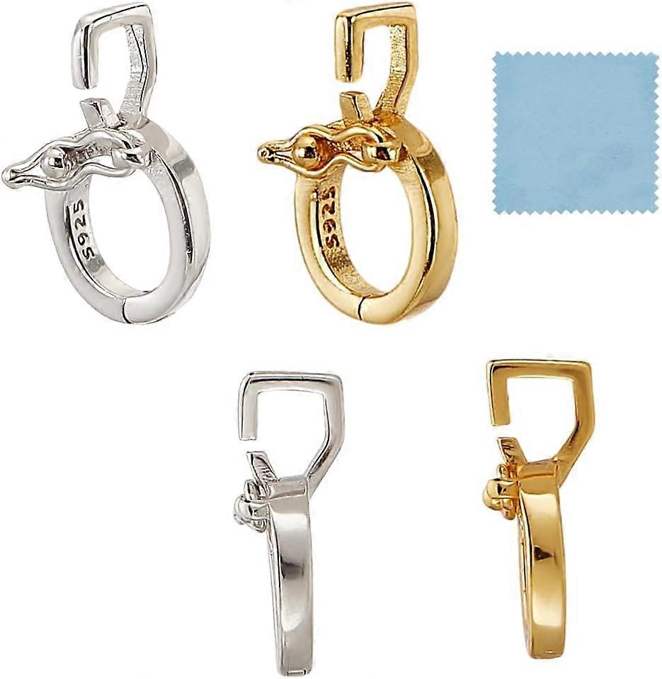 2Pcs 2 Colors 925 Sterling Silver Twister Clasp with Suede Fabric Square Silver Polishing Cloth Mixed Color 13x7x5mm Hole: 3x2mm Inner Diameter: 4mm 1