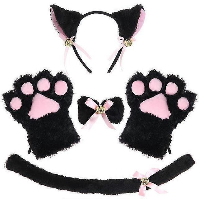 5 Pcs Cat Costume Set with Headband Paw Gloves Tail Tie